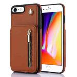 For iPhone SE 2020 / 2020 / 8 / 7 YM006 Skin Feel Zipper Card Bag Phone Case with Dual Lanyard(Brown)