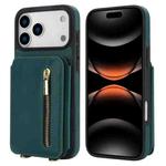 For iPhone 17 Pro YM006 Skin Feel Zipper Card Bag Phone Case with Dual Lanyard(Green)