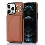 For iPhone 12 Pro Max YM007 Ring Holder Card Bag Skin Feel Phone Case(Brown)