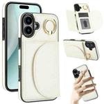 For iPhone 16 Plus YM007 Ring Holder Card Bag Skin Feel Phone Case(White)