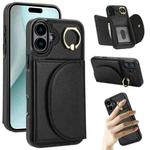 For iPhone 16 Plus YM007 Ring Holder Card Bag Skin Feel Phone Case(Black)