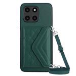 For Honor X6a Rhombic Texture Card Bag RFID Phone Case with Long Lanyard(Green)