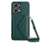 For Honor X7a / Play 7T Rhombic Texture Card Bag RFID Phone Case with Long Lanyard(Green)