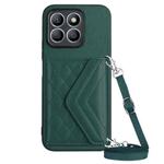 For Honor X8b 4G Global Rhombic Texture Card Bag RFID Phone Case with Long Lanyard(Green)