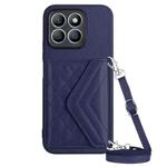 For Honor X8b 4G Global Rhombic Texture Card Bag RFID Phone Case with Long Lanyard(Dark Purple)