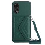 For OPPO A17 Rhombic Texture Card Bag RFID Phone Case with Long Lanyard(Green)