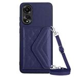 For OPPO A78 4G Rhombic Texture Card Bag RFID Phone Case with Long Lanyard(Dark Purple)