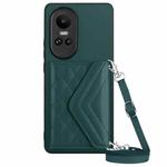 For OPPO Reno10 5G Rhombic Texture Card Bag RFID Phone Case with Long Lanyard(Green)