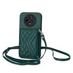 For OPPO A3 Pro 5G Rhombic Texture Card Bag RFID Phone Case with Long Lanyard(Green)