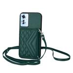 For OPPO Reno11 F Thai Version Rhombic Texture Card Bag RFID Phone Case with Long Lanyard(Green)