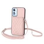 For OPPO F25 Pro 5G India Rhombic Texture Card Bag RFID Phone Case with Long Lanyard(Rose Gold)