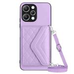 For Xiaomi Redmi 12 4G Rhombic Texture Card Bag RFID Phone Case with Long Lanyard(Light Purple)