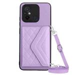 For Xiaomi Redmi 12C / 11A Rhombic Texture Card Bag RFID Phone Case with Long Lanyard(Light Purple)