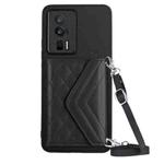 For Xiaomi Redmi K60 / K60 Pro Rhombic Texture Card Bag RFID Phone Case with Long Lanyard(Black)