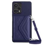 For Xiaomi Redmi Note 12 Turbo Rhombic Texture Card Bag RFID Phone Case with Long Lanyard(Dark Purple)