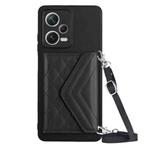 For Xiaomi Redmi Note 12 Pro+ 5G Rhombic Texture Card Bag RFID Phone Case with Long Lanyard(Black)
