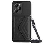 For Xiaomi Redmi Note 12 Pro Speed Rhombic Texture Card Bag RFID Phone Case with Long Lanyard(Black)