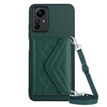 For Xiaomi Redmi Note 12S 4G Rhombic Texture Card Bag RFID Phone Case with Long Lanyard(Green)