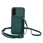 For Redmi 13C 4G Global Rhombic Texture Card Bag RFID Phone Case with Long Lanyard(Green)