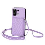 For Redmi Note 13 4G Global Rhombic Texture Card Bag RFID Phone Case with Long Lanyard(Light Purple)