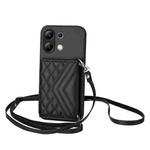 For Redmi Note 13 4G Global Rhombic Texture Card Bag RFID Phone Case with Long Lanyard(Black)