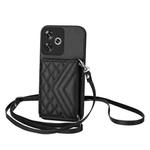 For Redmi Turbo 3 Rhombic Texture Card Bag RFID Phone Case with Long Lanyard(Black)