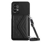 For Samsung Galaxy A13 4G Rhombic Texture Card Bag RFID Phone Case with Long Lanyard(Black)