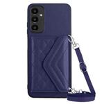 For Samsung Galaxy A14 5G Rhombic Texture Card Bag RFID Phone Case with Long Lanyard(Dark Purple)