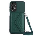 For Samsung Galaxy A23 Rhombic Texture Card Bag RFID Phone Case with Long Lanyard(Green)