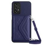 For Samsung Galaxy A52 Rhombic Texture Card Bag RFID Phone Case with Long Lanyard(Dark Purple)