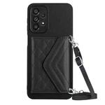 For Samsung Galaxy A52 Rhombic Texture Card Bag RFID Phone Case with Long Lanyard(Black)