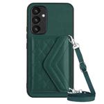 For Samsung Galaxy A54 5G Rhombic Texture Card Bag RFID Phone Case with Long Lanyard(Green)