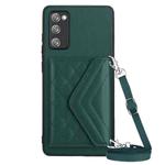 For Samsung Galaxy S20 FE Rhombic Texture Card Bag RFID Phone Case with Long Lanyard(Green)