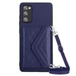 For Samsung Galaxy S20 FE Rhombic Texture Card Bag RFID Phone Case with Long Lanyard(Dark Purple)