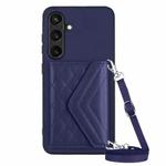 For Samsung Galaxy S24 5G Rhombic Texture Card Bag RFID Phone Case with Long Lanyard(Dark Purple)