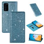For Huawei P40 Ultrathin Glitter Magnetic Horizontal Flip Leather Case with Holder & Card Slots(Sky Blue)