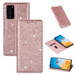 For Huawei P40 Ultrathin Glitter Magnetic Horizontal Flip Leather Case with Holder & Card Slots(Rose Gold)