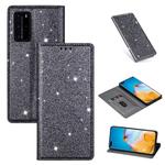 For Huawei P40 Ultrathin Glitter Magnetic Horizontal Flip Leather Case with Holder & Card Slots(Gray)