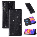 For Huawei P30 Ultrathin Glitter Magnetic Horizontal Flip Leather Case with Holder & Card Slots(Black)