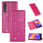 For Huawei P30 Ultrathin Glitter Magnetic Horizontal Flip Leather Case with Holder & Card Slots(Rose Red)