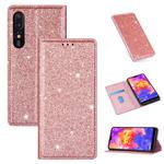 For Huawei P30 Ultrathin Glitter Magnetic Horizontal Flip Leather Case with Holder & Card Slots(Rose Gold)