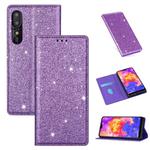 For Huawei P30 Ultrathin Glitter Magnetic Horizontal Flip Leather Case with Holder & Card Slots(Purple)