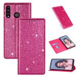 For Huawei P30 Lite Ultrathin Glitter Magnetic Horizontal Flip Leather Case with Holder & Card Slots(Rose Red)