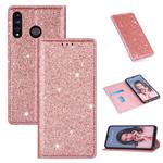 For Huawei P30 Lite Ultrathin Glitter Magnetic Horizontal Flip Leather Case with Holder & Card Slots(Rose Gold)