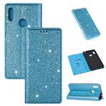 For Huawei Y7 (2019) Ultrathin Glitter Magnetic Horizontal Flip Leather Case with Holder & Card Slots(Sky Blue)