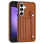 For Samsung Galaxy S23 FE 5G Shockproof Leather Phone Case with Wrist Strap(Brown)