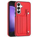 For Samsung Galaxy S23 FE 5G Shockproof Leather Phone Case with Wrist Strap(Red)