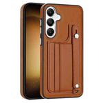 For Samsung Galaxy S24+ 5G Shockproof Leather Phone Case with Wrist Strap(Brown)