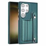 For Samsung Galaxy S24 Ultra 5G Shockproof Leather Phone Case with Wrist Strap(Green)