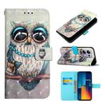 For Xiaomi Poco M6 Pro 4G 3D Painting Horizontal Flip Leather Phone Case(Grey Owl)